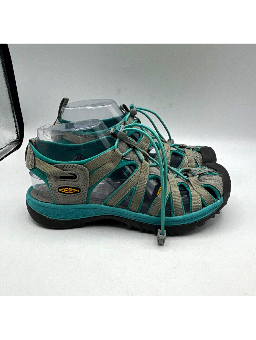 KEEN Sport Sandals Women’s US 7 Gray Teal Black Closed Toe Lace Up Adjust Strap
